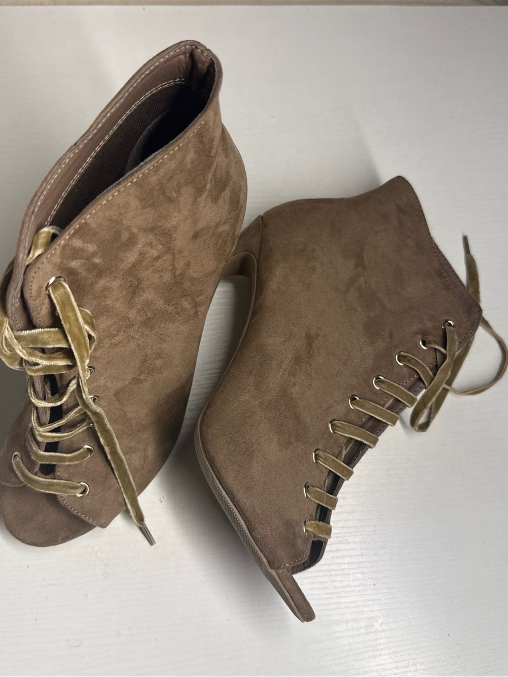 Women's Taupe Suede Lace-Up Ankle Booties